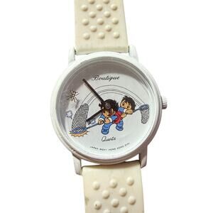 Boutique Quartz Watch Off-White Rubber Band Cartoon Kids Bug Catching Dial